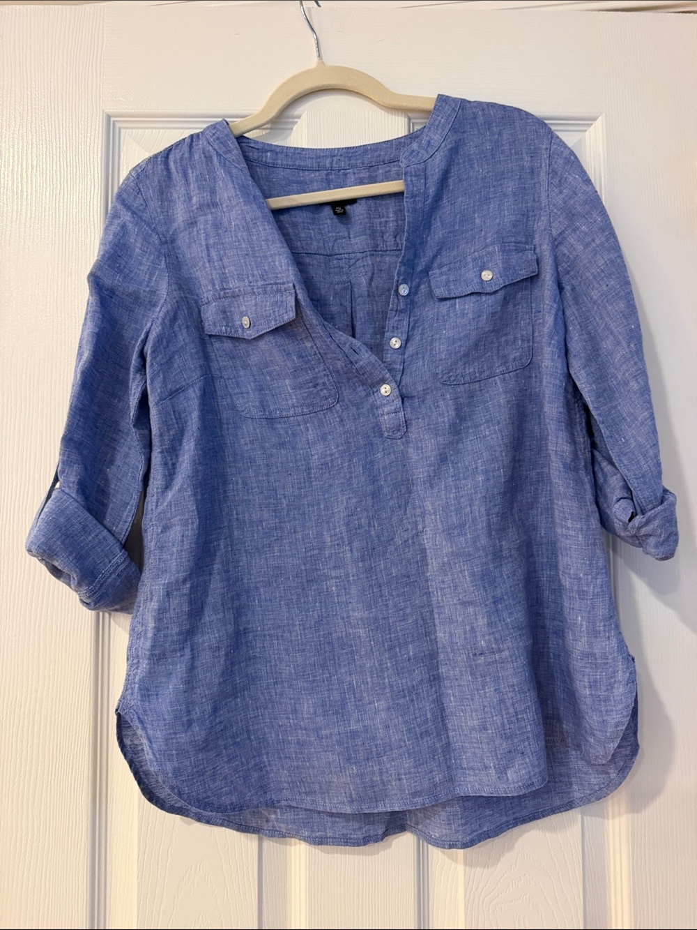 Talbots Blue Linen Henley Tunic Top - Picture 2 of 3